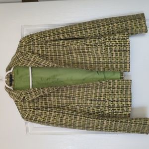 Theory Woven Wool Lime Green Plaid Blazer Size 8